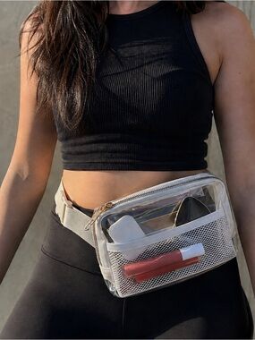 Clear Transparent Belt Bag with Dual Mesh Pockets Festival Crossbody